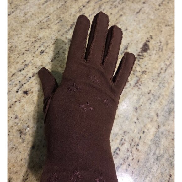 Vintage Womens Size M/L Brown Cotton Formal 9.5" Gloves Embroidered Starburst - Picture 16 of 16